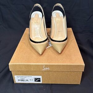 Christian Louboutin Paulina Sling 100 Patent/PVC Nude/Black/White Size 36.5